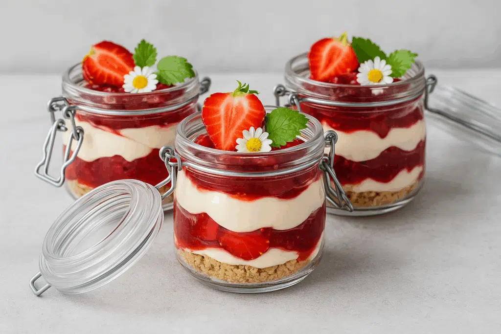 Juustokakku lasipurkissa – kulkee kätevästi mökille kylmälaukussa