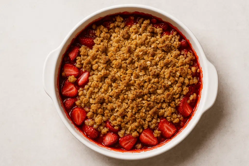 Kesän helpoin herkku – tämä mansikka-kaurapaistos katoaa hetkessä vuoasta