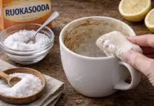 Kahvikuppiin pinttyneen lian saa pois yhdellä aineella