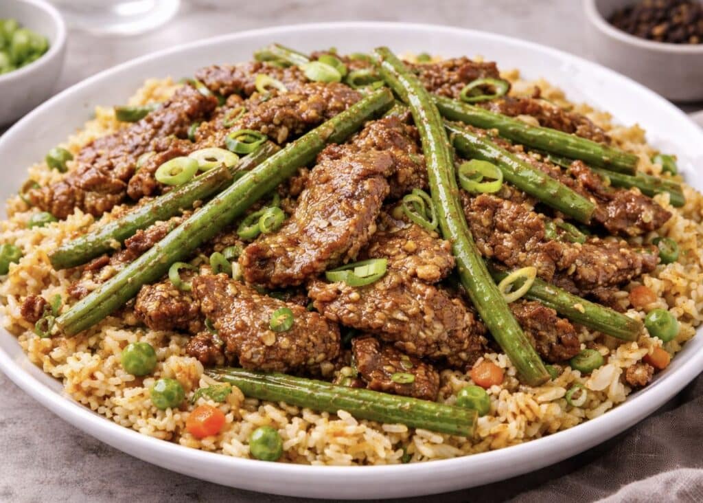 Paistettu riisi sopii hyvin naudan kanssa