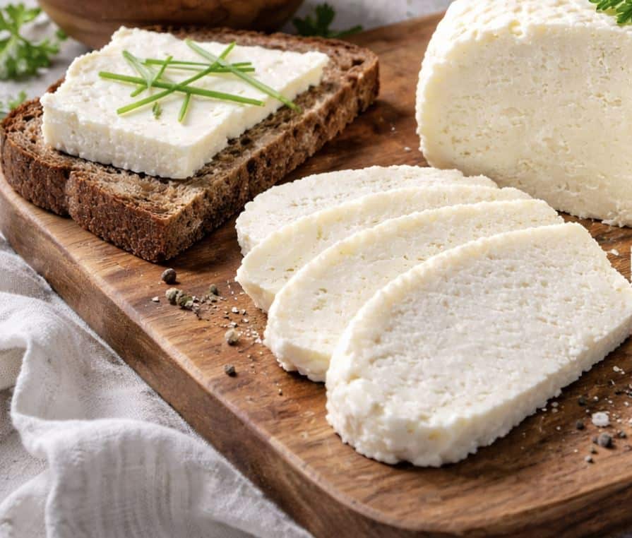 Kotijuustoa leivan paalla
