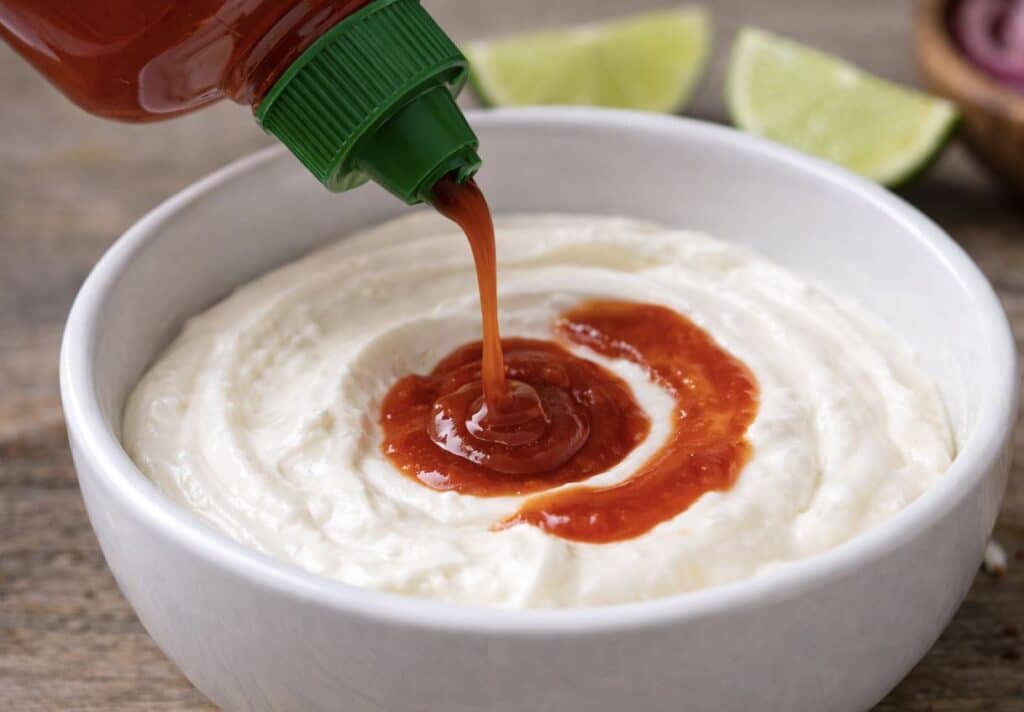 Tämä 2 aineksen kastike korvasi perheemme majoneesipurkit Srirachaa jogurtin seassa