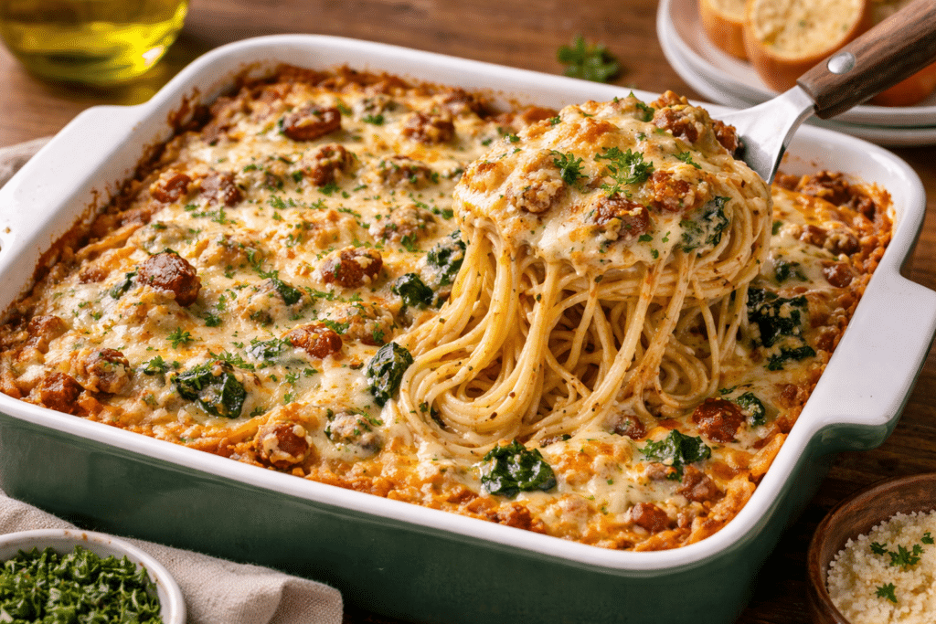 Toscanalainen spagettivuoka – tätä haluaa ottaa aina lisää ja lisää Toscanalainen uunispagetti