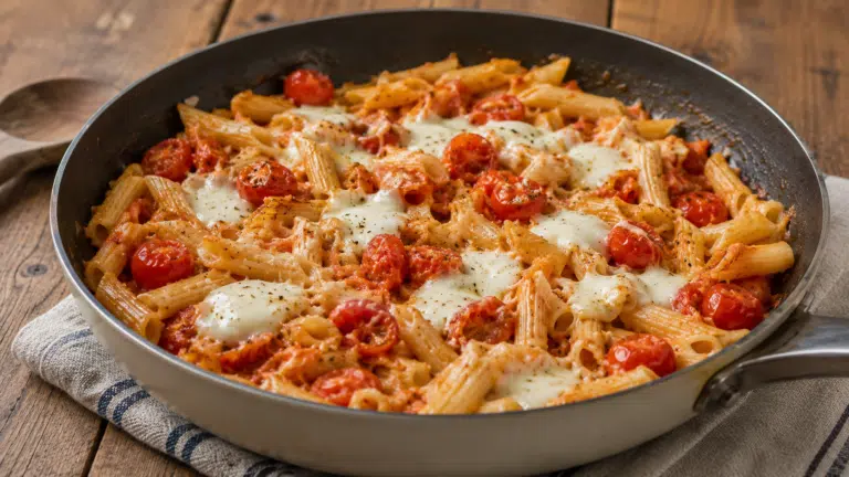 Kaada pasta tomaattien päälle – mozzarella sulaa suoraan kastikkeeksi