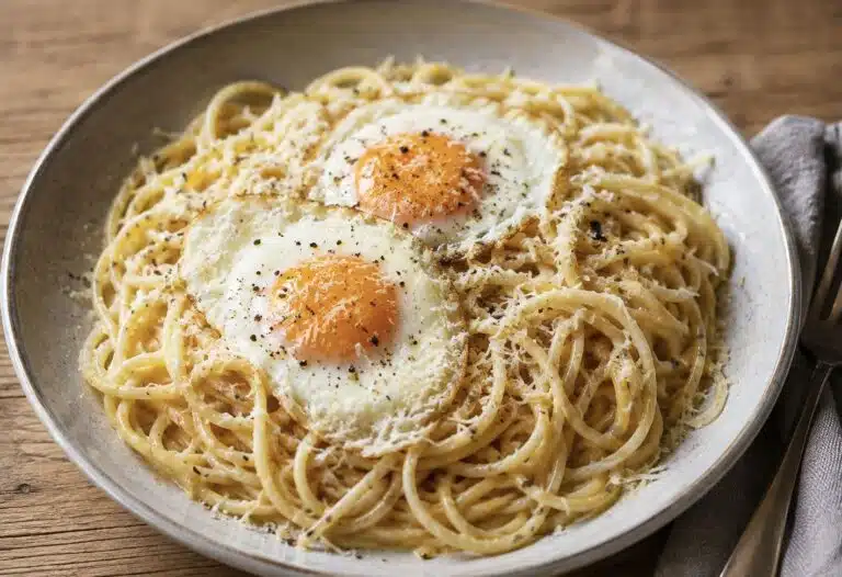 Paistoin kananmunan ja sekoitin sen spagetin joukkoon – halpa pasta yllätti kermaisuudellaan